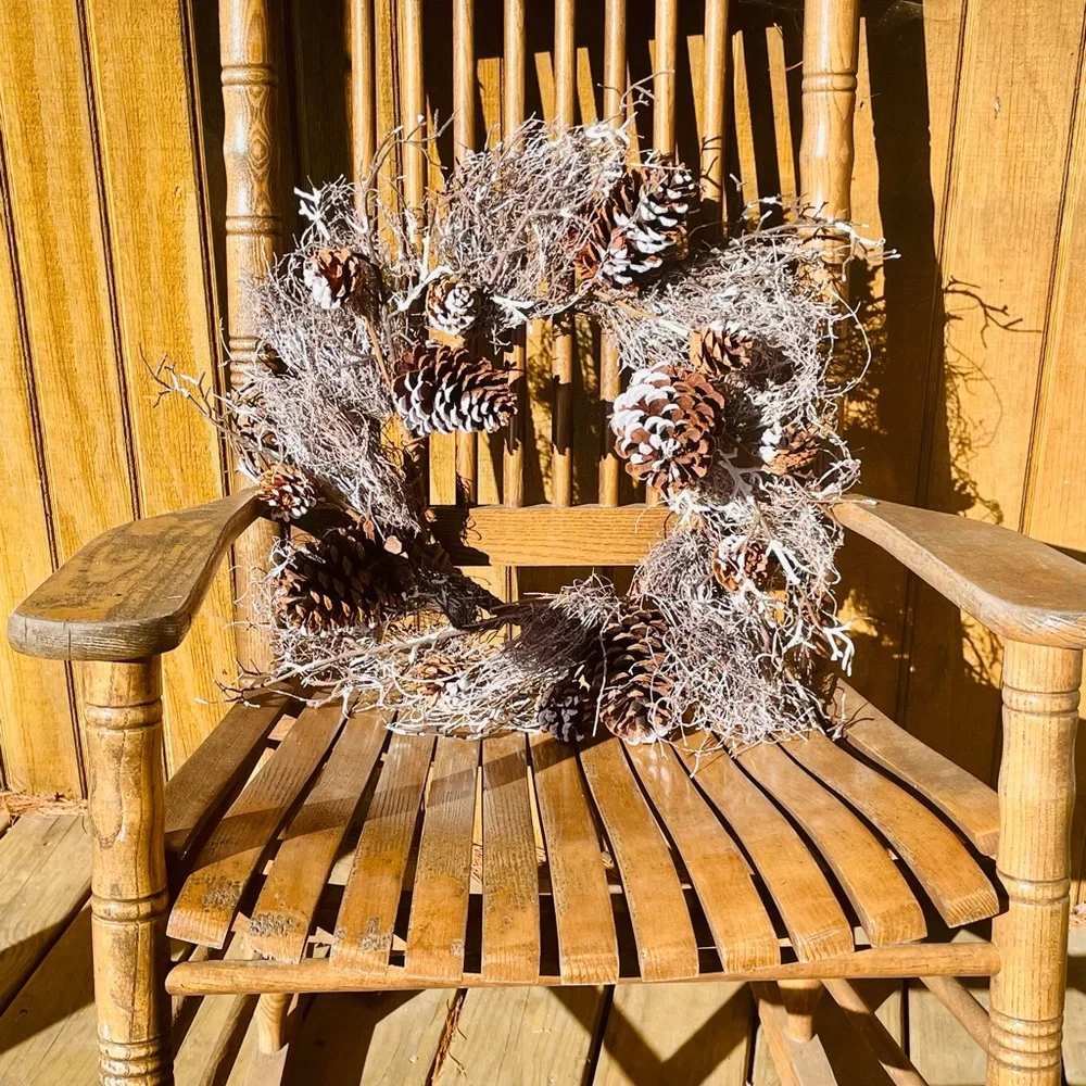 *Snow Fallen Twig & Pinecone Wreath, 24”